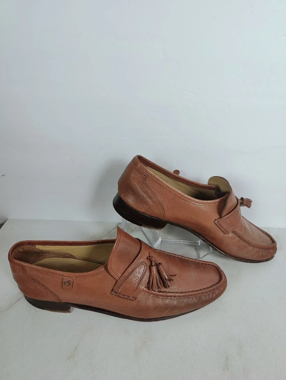VTG French Shriner Men's Brown Leather Tassel Loafers Moc Toe, Sz 11
